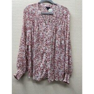 Torrid Red Ditsy Floral Chiffon Smocked Puff Sleeve Blouse Top Women Size 2